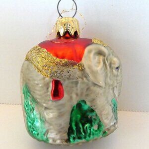 Vintage Blown Glass Elephant Ornament Silver Red Green Gold Glitter West Germany